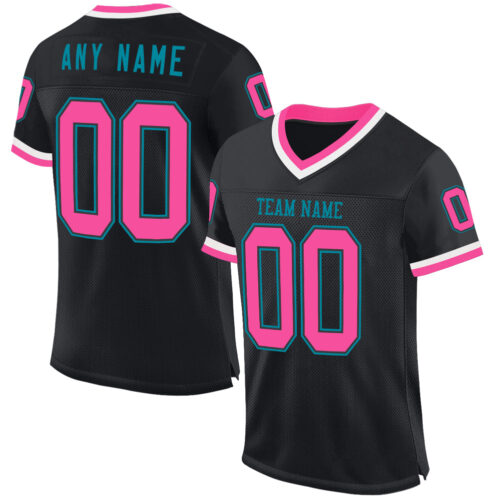 Black2255 Custom Black Pink-Teal Mesh Authentic Throwback Football Jersey