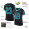 Black2257-1 Custom Black Teal-White Mesh Authentic Throwback Football Jersey