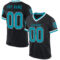 Black2257 Custom Black Teal-White Mesh Authentic Throwback Football Jersey