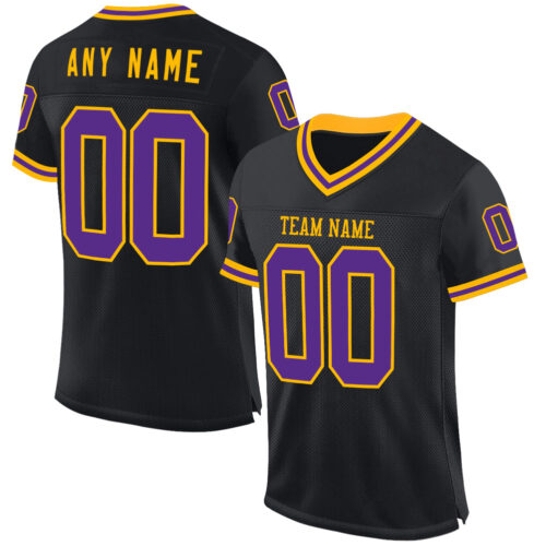 Black2259 Custom Black Purple-Gold Mesh Authentic Throwback Football Jersey