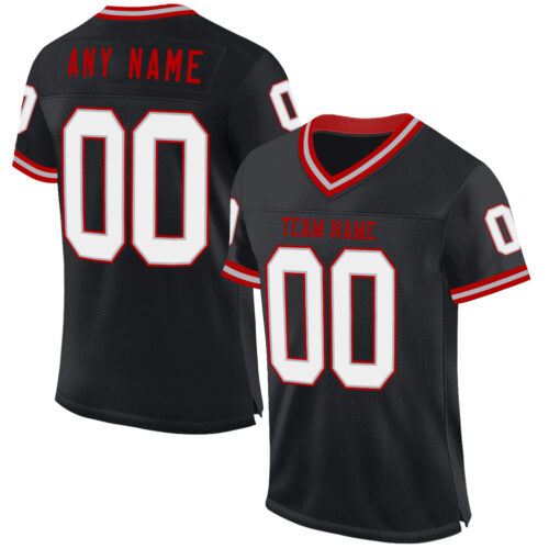 Black2264 Custom Black Gray-Red Mesh Authentic Throwback Football Jersey