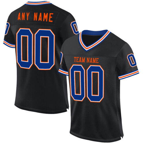 Black2267 Custom Black Royal-Orange Mesh Authentic Throwback Football Jersey