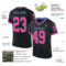 Black2269-1 Custom Black Pink-Light Blue Mesh Authentic Throwback Football Jersey