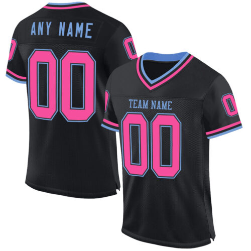 Black2269 Custom Black Pink-Light Blue Mesh Authentic Throwback Football Jersey