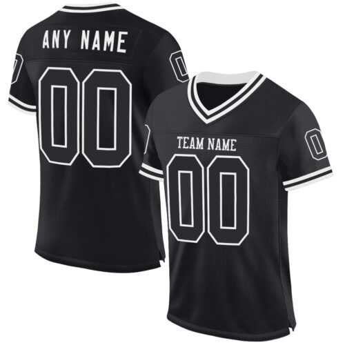 Black2272 Custom Black White Mesh Authentic Throwback Football Jersey