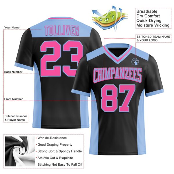 Custom Black Pink-Light Blue Authentic Football Jersey