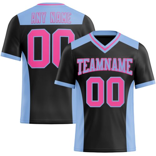 Custom Black Pink-Light Blue Authentic Football Jersey