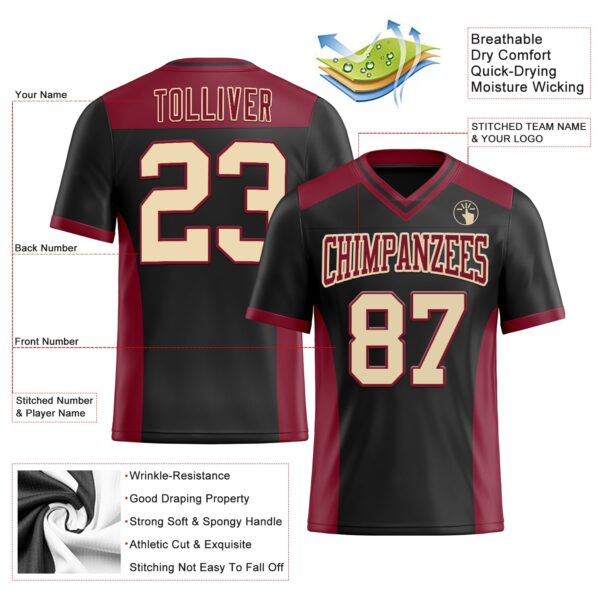 Custom Black Cream-Crimson Authentic Football Jersey