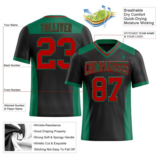Custom Black Red-Kelly Green Authentic Football Jersey