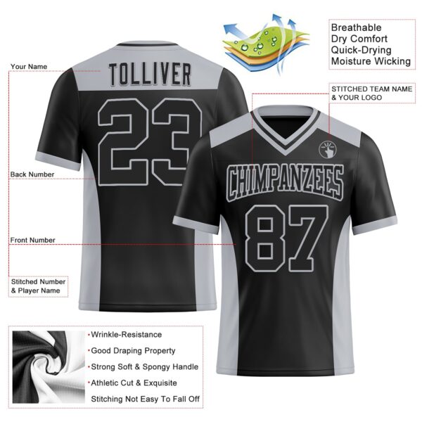 Custom Black Gray Authentic Football Jersey