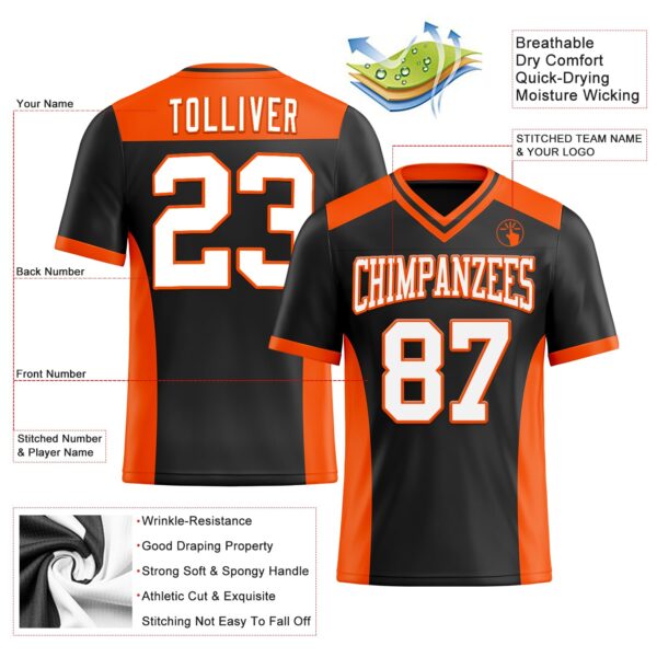 Custom Black White-Orange Authentic Football Jersey