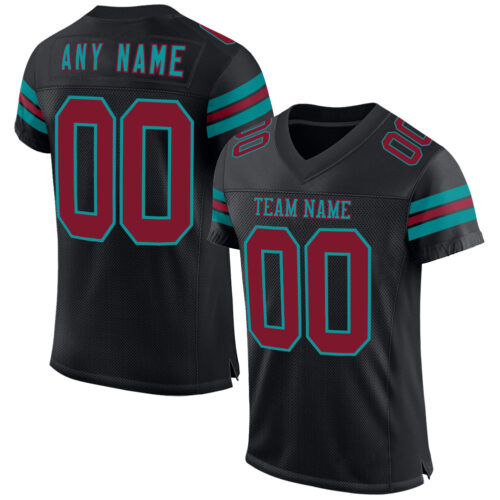 Black2503 Custom Black Crimson-Teal Mesh Authentic Football Jersey
