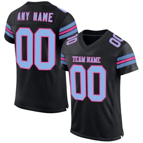 Black2505 Custom Black Light Blue-Pink Mesh Authentic Football Jersey