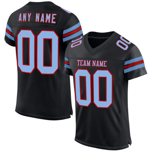 Black2508 Custom Black Light Blue-Red Mesh Authentic Football Jersey