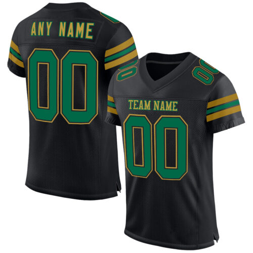 Black2510 Custom Black Kelly Green-Old Gold Mesh Authentic Football Jersey