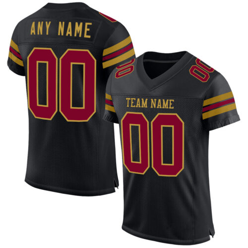 Black2511 Custom Black Maroon-Old Gold Mesh Authentic Football Jersey