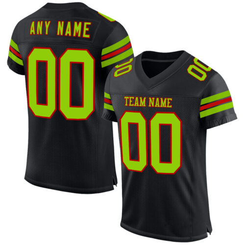 Black2514 Custom Black Neon Green-Red Mesh Authentic Football Jersey