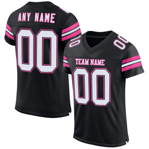 Black2515 Custom Black White-Pink Mesh Authentic Football Jersey