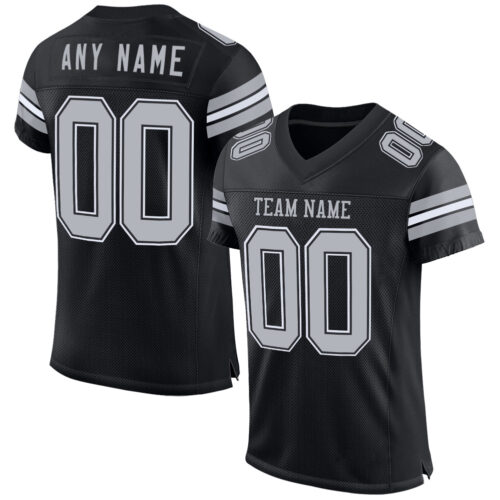 Black2517 Custom Black Gray-White Mesh Authentic Football Jersey