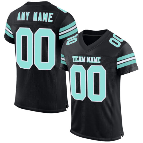 Black2526 Custom Black Ice Blue-White Mesh Authentic Football Jersey