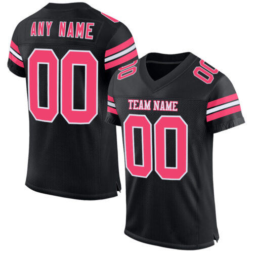Black2529 Custom Black Neon Pink-White Mesh Authentic Football Jersey