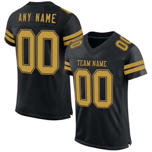 Black2538 Custom Black Old Gold Mesh Authentic Football Jersey