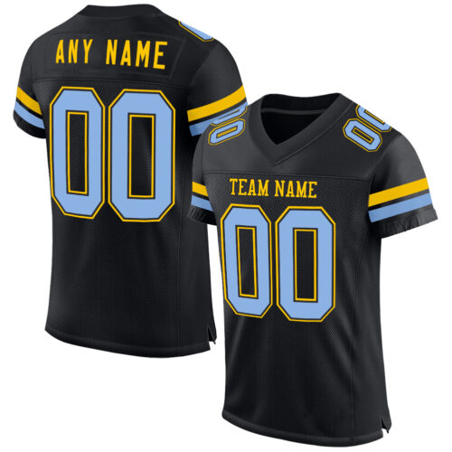 Black2539 Custom Black Light Blue-Yellow Mesh Authentic Football Jersey