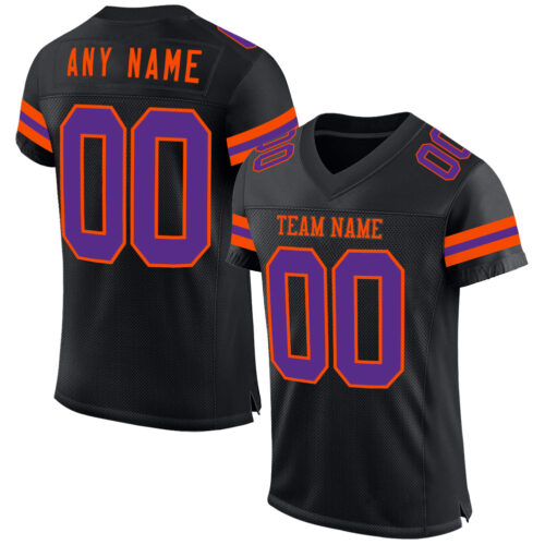Black2542 Custom Black Purple-Orange Mesh Authentic Football Jersey