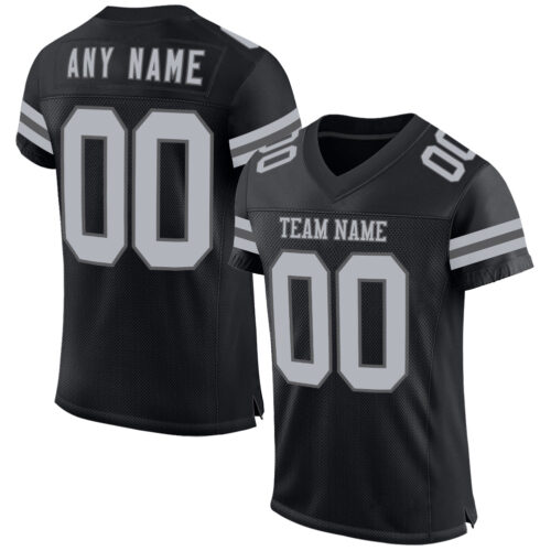 Black2543 Custom Black Gray-Steel Gray Mesh Authentic Football Jersey