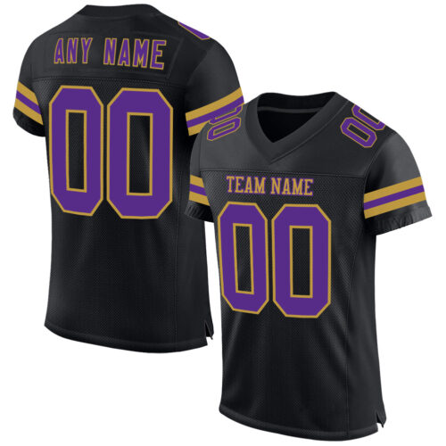 Black2546 Custom Black Purple-Old Gold Mesh Authentic Football Jersey