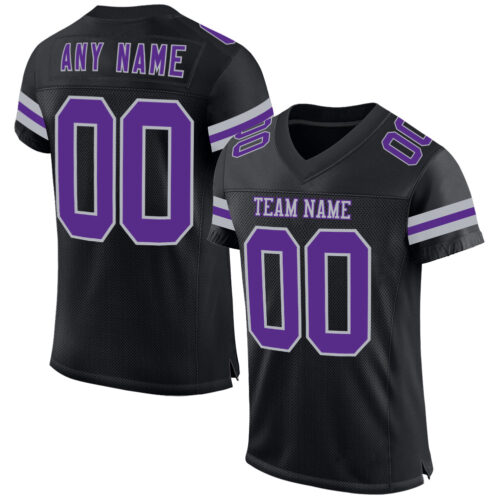 Black2547 Custom Black Purple-Gray Mesh Authentic Football Jersey
