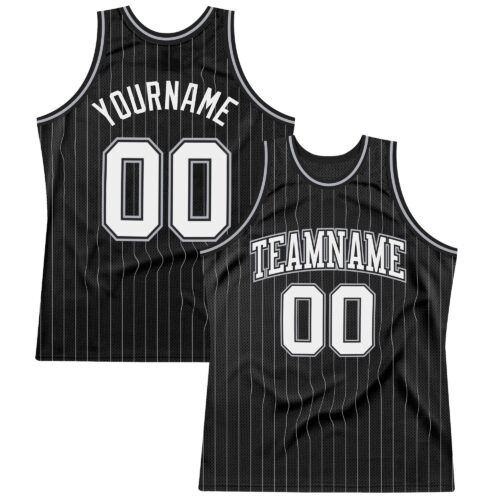 Custom Black Gray Pinstripe White Authentic Basketball Jersey