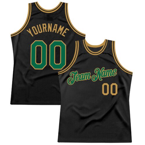 Black2577 Custom Black Kelly Green-Old Gold Authentic Throwback Basketball Jersey