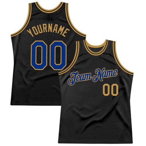 Black2579 Custom Black Royal-Old Gold Authentic Throwback Basketball Jersey