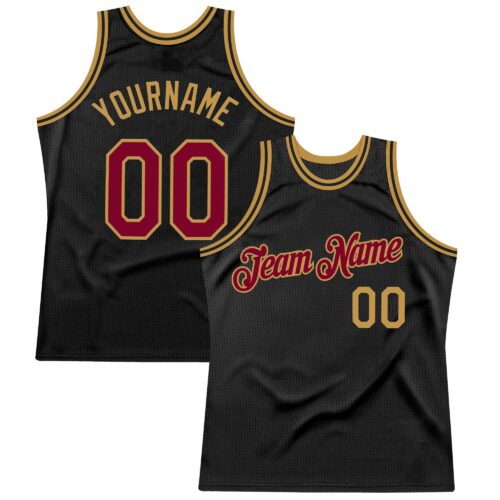 Black2581 Custom Black Maroon-Old Gold Authentic Throwback Basketball Jersey