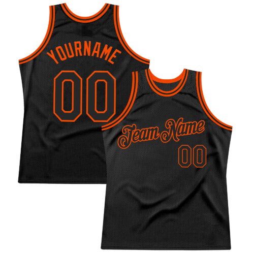 Black2584 Custom Black Orange Authentic Throwback Basketball Jersey