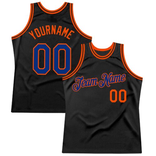 Black2586 Custom Black Royal-Orange Authentic Throwback Basketball Jersey