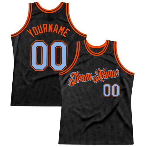 Black2587 Custom Black Light Blue-Orange Authentic Throwback Basketball Jersey