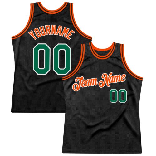 Black2592 Custom Black Kelly Green-Orange Authentic Throwback Basketball Jersey
