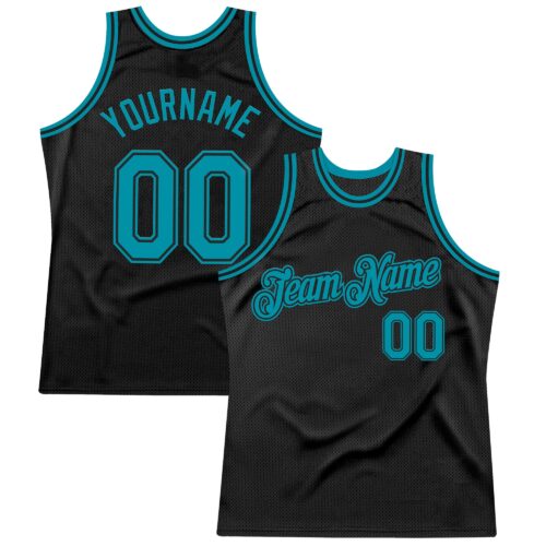 Black2593 Custom Black Teal Authentic Throwback Basketball Jersey