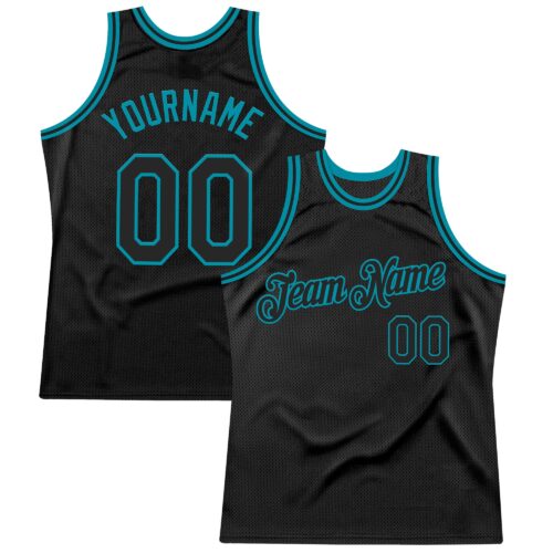 Black2594 Custom Black Teal Authentic Throwback Basketball Jersey