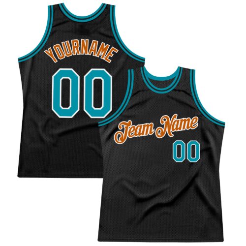 Black2599 Custom Black Teal-Texas Orange Authentic Throwback Basketball Jersey