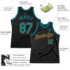 Custom Black Teal-Texas Orange Authentic Throwback Basketball Jersey