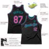 Custom Black Pink-Teal Authentic Throwback Basketball Jersey