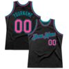 Custom Black Pink-Teal Authentic Throwback Basketball Jersey
