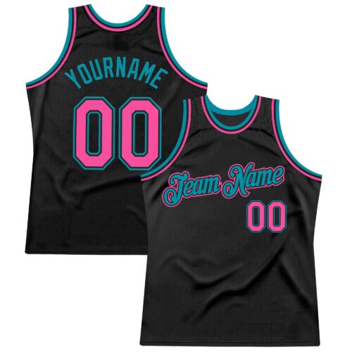 Black2601 Custom Black Pink-Teal Authentic Throwback Basketball Jersey