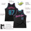 Custom Black Teal-Pink Authentic Throwback Basketball Jersey