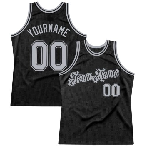 Black2603 Custom Black Gray Authentic Throwback Basketball Jersey
