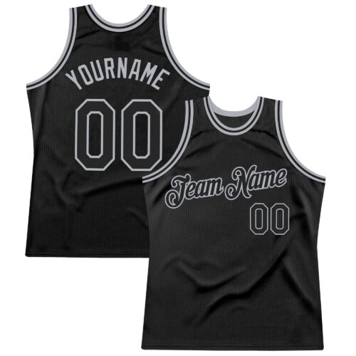 Black2604 Custom Black Gray Authentic Throwback Basketball Jersey