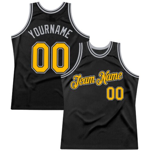 Black2605 Custom Black Gold-Gray Authentic Throwback Basketball Jersey